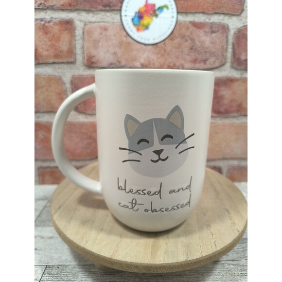 Blessed and Cat Obsessed Coffee Mug Cup Better Living Cat Face Print Inside New - Picture 4 of 7
